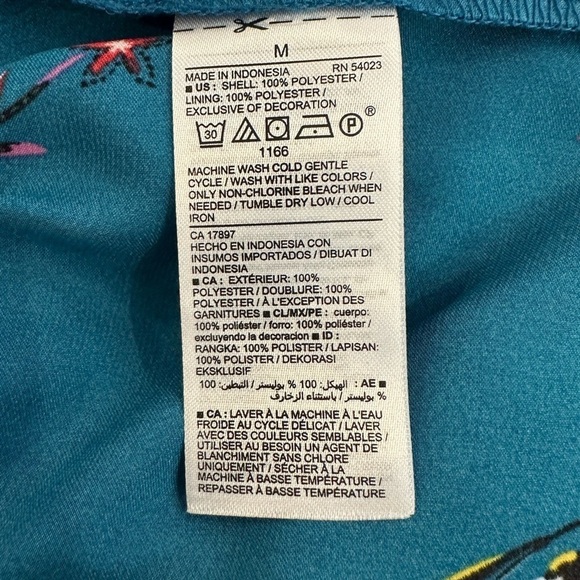 Old Navy Turquoise MIDI Dress Long Sleeve Floral Pattern  Velvet Trim SZ M - Picture 7 of 7